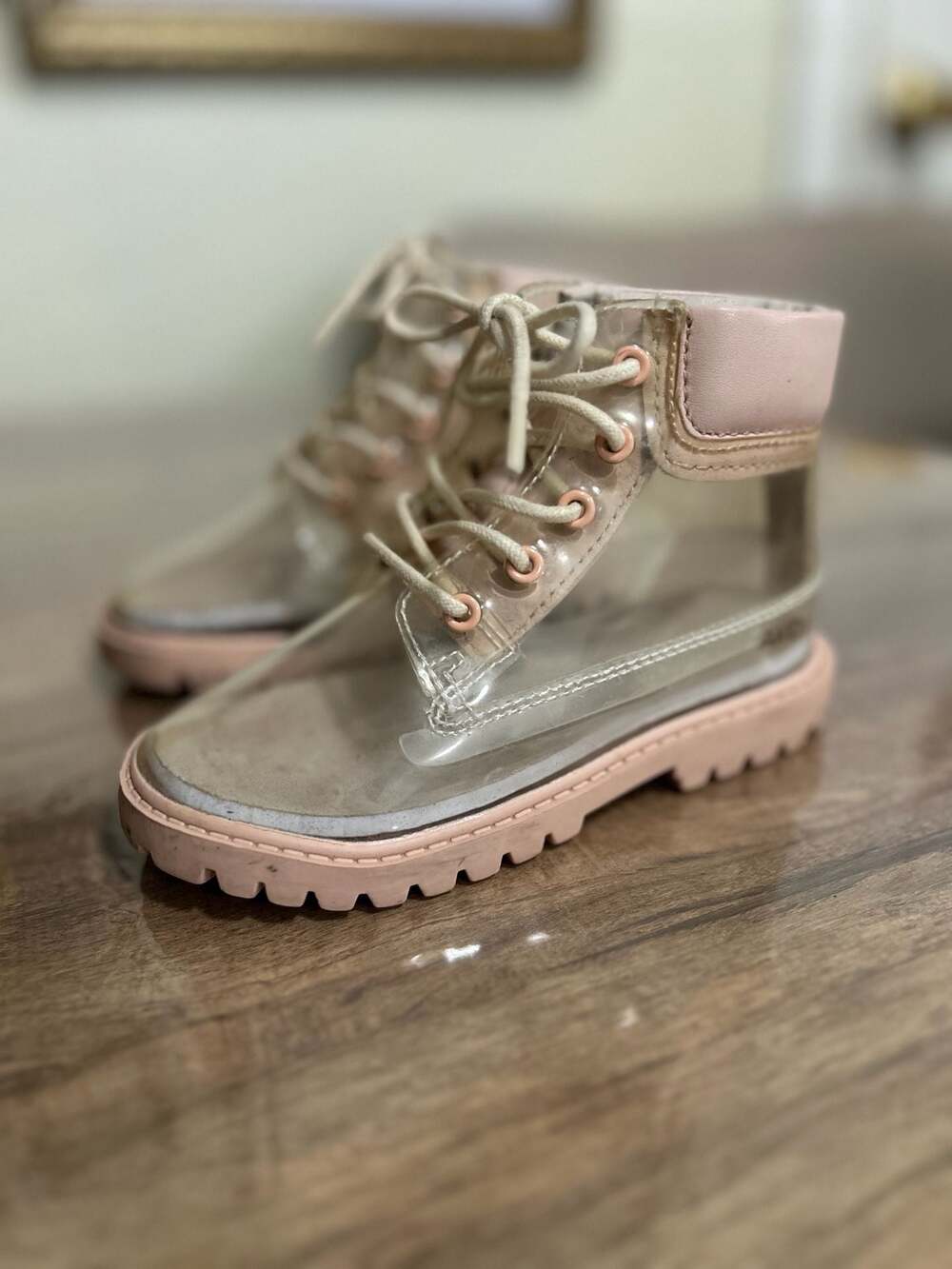 AKID Toddler Clear Transparent Lace-Up Boots in Blush Pink